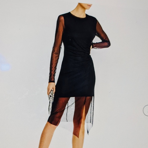 AQUA Dress Sexy Glam Illusion Ruched Knit & Sheer Mini NWT Sz XS - Picture 11 of 15